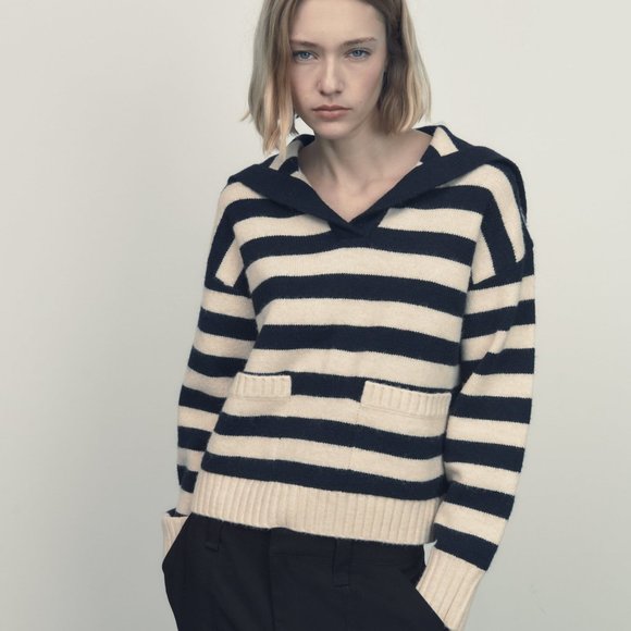 Zara Sweaters - ZARA, STRIPED KNIT SWEATER, sailor collar Size XS, new, NWT